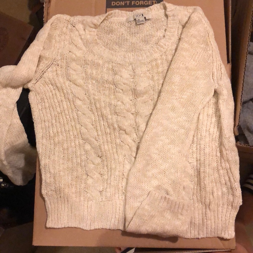 White sweater with gold flecks
